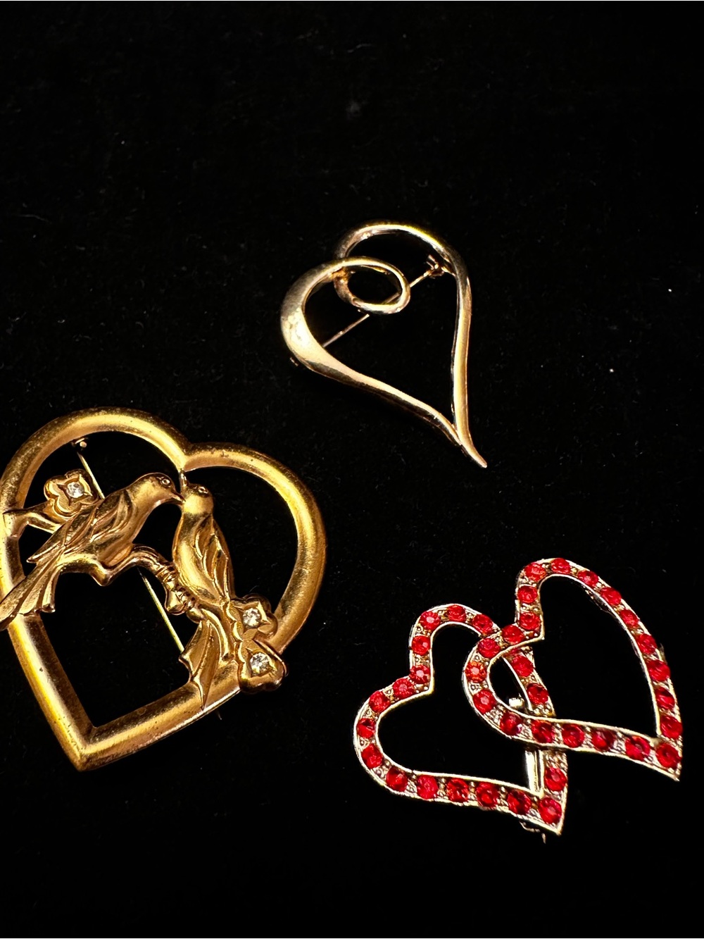 Gold-Tone Heart Brooch collection/Set of 3